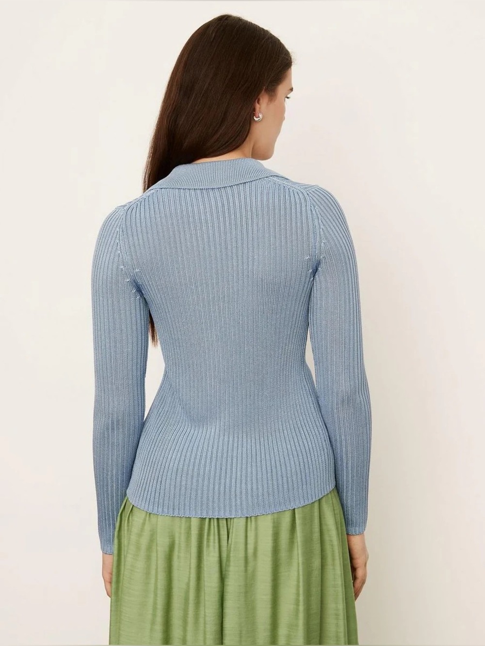 Vince Ribbed Collared Cardigan in Riviera - Picture 8 of 8